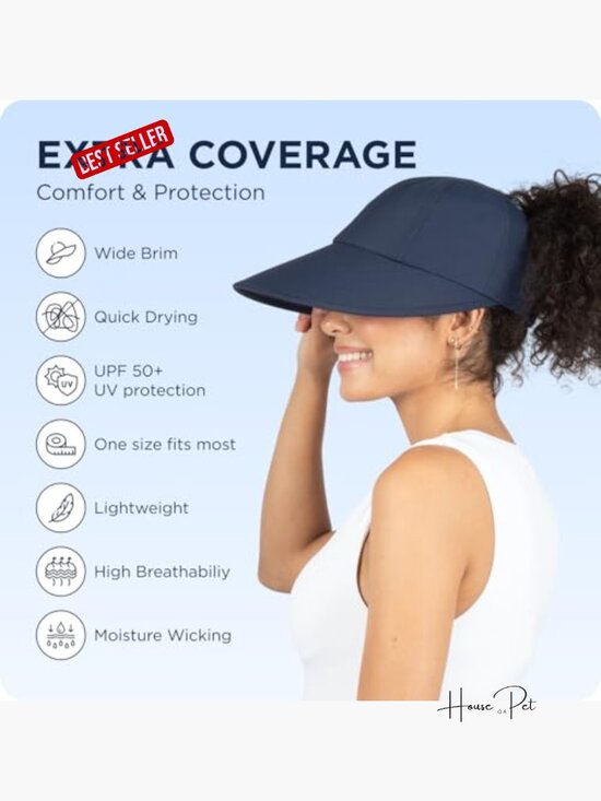 UPF 50 Wide Brim Sun Hat with Patented Ponytail Opening - Adjustable